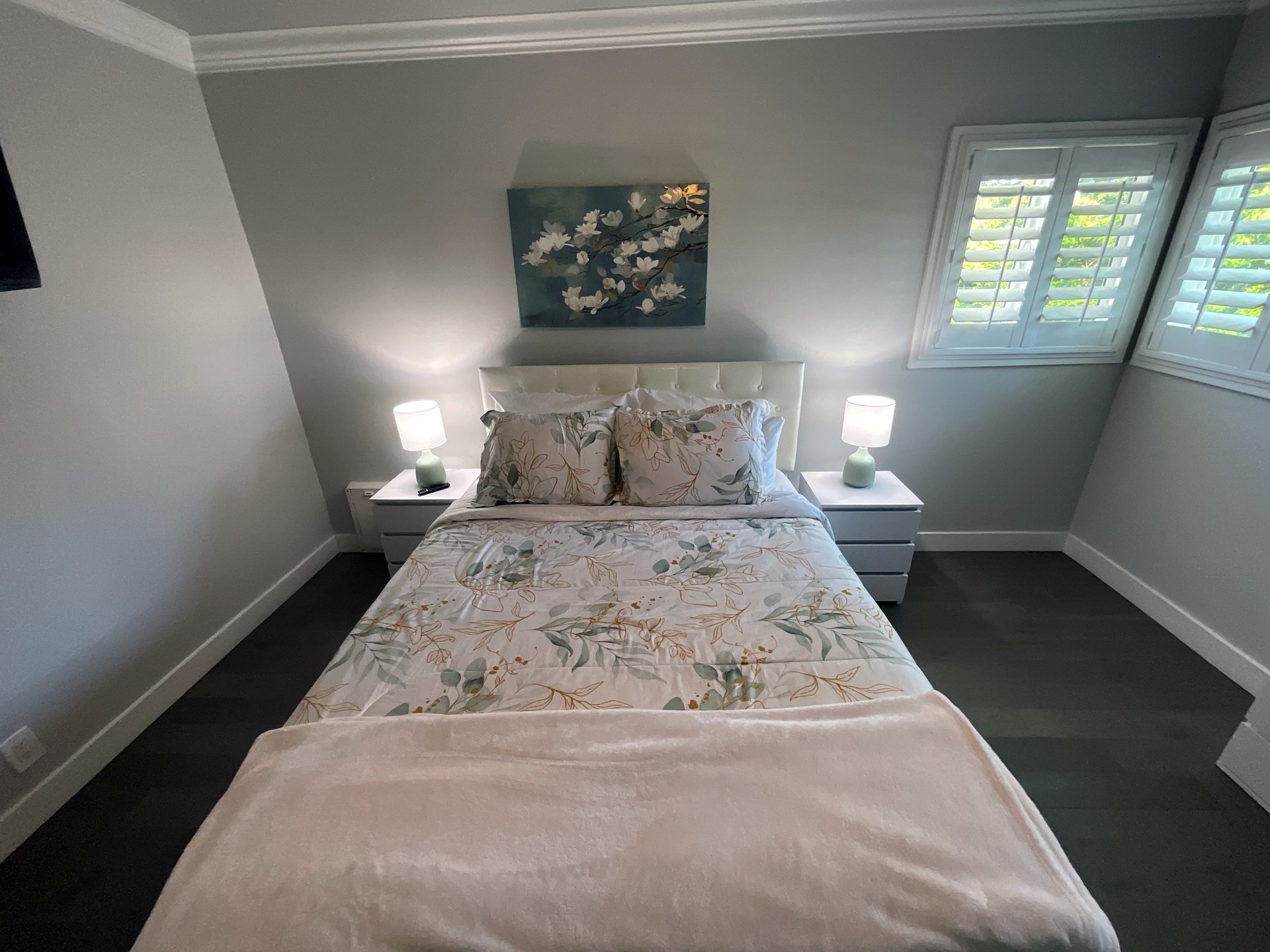 Floral-themed queen bedroom